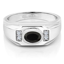 Load image into Gallery viewer, Gem Stone King 1.25 Ct Oval Black Onyx White Created Sapphire 925 Sterling Silver Men's Ring (Size 11)