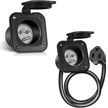 Load image into Gallery viewer, Bundle |WELLUCK 15 Amp 125V AC Power Inlet Port Plug with Integrated 18" Extension Cord, NEMA 5-15 RV Flanged Inlet with Waterproof & Back Cover, 2 Pole 3-Wire Shore Power Plug for Boat