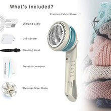 Load image into Gallery viewer, Mugensa Lint Remover Electric Clothes Sweater Fabric Shaver for Furniture, Blanket, Curtain, Socks, Legging, Wool, Cashmere - Rechargeable – 2 Speeds – Bonus Lint Roller