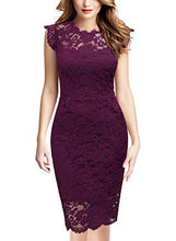 Load image into Gallery viewer, Miusol Women's Retro Floral Lace Slim Evening Cocktail Mini Dress (Small, A-Magenta)