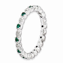 Load image into Gallery viewer, 925 Sterling Silver Created Green Emerald Diamond Band Ring Size 7.00 Stone Stackable Gemstone Birthstone May Fine Jewelry For Women Gifts For Her