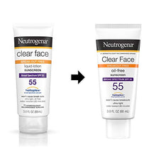 Load image into Gallery viewer, Neutrogena Clear Face Liquid Lotion Sunscreen for Acne-Prone Skin, Broad Spectrum SPF 55 with Helioplex Technology, Oil-Free, Fragrance-Free & Non-Comedogenic, 3 fl. oz