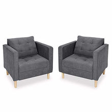 Load image into Gallery viewer, STHOUYN Mid Century Modern Upholstered Fabric Accent Chair with Arms Set of 2 Armchair Comfy Reading Chair for Living Room Studio Office Couch, Single Sofa Set Bedroom Grey