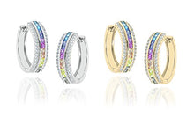 Load image into Gallery viewer, NYC Sterling Women Cubic Zirconia 22MM Princess Cut Rainbow Hoop Earrings (rhodium-plated-silver)