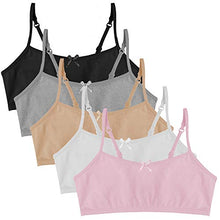 Load image into Gallery viewer, Popular Cotton Girls Training Bra - Crop Cami Training Bras for Girls w Adjustable Straps. Bra Pack 5 PK Neu 10/12