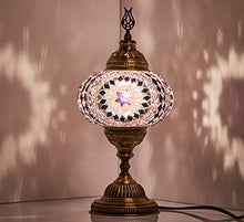 Load image into Gallery viewer, New BOSPHORUS Stunning Handmade Turkish Moroccan Mosaic Glass Table Desk Bedside Lamp Light with Bronze Base Purple