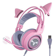 Load image into Gallery viewer, SOMIC G951pink Gaming Headset for PC, PS4, Laptop: 7.1 Virtual Surround Sound Detachable Cat Ear Headphones LED, USB, Lightweight Self-Adjusting Over Ear Headphones for Girlfriend Women