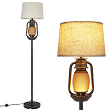 Load image into Gallery viewer, Suraielec Farmhouse Floor Lamp with Night Light, Rustic Standing Lamps for Living Room, Beige Linen Drum Lampshade, Oil Rubbed Bronze Finish, Traditional Floor Lamps for Bedroom Home Decor,Foot Switch