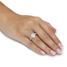 Load image into Gallery viewer, Platinum over Sterling Silver Oval Cut and Round Cubic Zirconia 2 Pair Bridal Ring Set Size 9