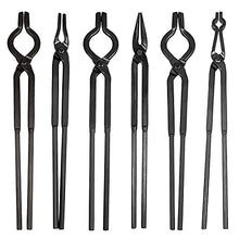 Load image into Gallery viewer, PIILOO Blacksmith Tongs Beginner Bladesmith Forge Tong Knife Making Tongs Set Includes 1/4 Flat Jaw, Pick Up, Scroll, 3/8" 1/2" 5/8" Inch V-Bit Tongs (6PCS)