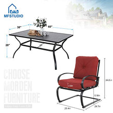 Load image into Gallery viewer, MFSTUDIO 7 Piece Outdoor Patio Dining Set 6 Spring Motion Cushion Chairs, 1 Rectangular Table with 1.57" Umbrella Hole Furniture Sets for Lawn Backyard Garden