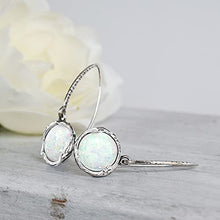 Load image into Gallery viewer, 925 Sterling Silver White Opal Dangle Earrings For Women; Vintage Style White Opal October Birthstone Jewelry for Women; Dangling White Stone Earrings