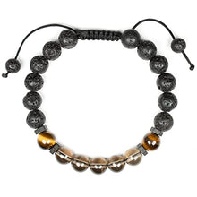 Load image into Gallery viewer, Natural Smoky quartz bracelet with Tiger eye and Lava, Essential Oil diffuser Bracelet, for Men & Women, stress and negative emotions relief, Natural Quartz Crystal, Protection Bracelet