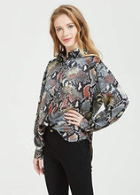 Load image into Gallery viewer, Tronjori Womens Oversized Long Sleeve Button Down Leopard Snake Zebra Animal Print Shirt Blouse (XS,Green Snake)