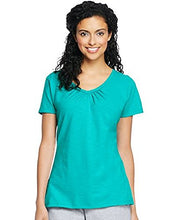 Load image into Gallery viewer, Hanes Women's Shirred V-Neck T-Shirt, Eco Teal, Small