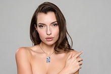 Load image into Gallery viewer, Lova Jewelry Aqua Turquoise Electric Blue Mosaic Glitter Silver Tone Metal Necklace Earrings Set