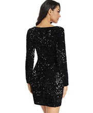 Load image into Gallery viewer, LLmansha Women's Sparkle Glitzy Glam Sequin Long Sleeve Flapper Party Club Dress(Black,M)