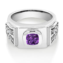 Load image into Gallery viewer, Gem Stone King 2.09 Ct Cushion Purple Amethyst White Topaz 925 Sterling Silver Men's Ring (Size 11)