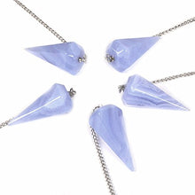 Load image into Gallery viewer, Natural Blue Lace Agate Gemstone Rock Crystal Hexagonal Pointed Reiki Chakra Pendant Pendulum
