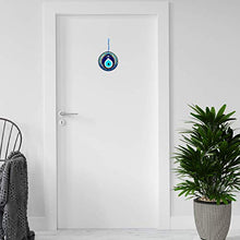 Load image into Gallery viewer, Erbulus Glass Blue Evil Eye Wall Hanging Gold and Turquoise Floral Design Ornament – Turkish Nazar Bead - Home Protection Charm - Wall Art Amulet in a Box