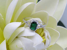 Load image into Gallery viewer, Dazzlingrock Collection 7X5 MM Emerald Lab Created Emerald & Round Natural White Diamond Ladies Split Shank Engagement Ring, 10K White Gold, Size 7