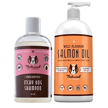 Load image into Gallery viewer, Natural Dog Company Itchy Dog Shampoo (12 oz) Bundle with Wild Alaskan Salmon Oil (16 oz) | Hypoallergenic Shampoo and Sensitive Skin Supplement | Soothing Relief for Recurring Skin Conditions