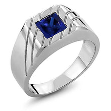 Load image into Gallery viewer, Gem Stone King 925 Sterling Silver Blue Created Sapphire Men's Ring (1.91 Cttw, Princess 7MM) (Size 11)