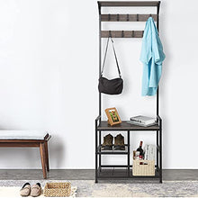 Load image into Gallery viewer, HOMEKOKO Coat Rack Shoe Bench, Hall Tree Entryway Storage Bench, Wood Look Accent Furniture with Metal Frame, 3-in-1 Design