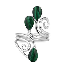 Load image into Gallery viewer, Floral Vine Ornate Teardrop Green Malachite Sterling Silver Ring (6)