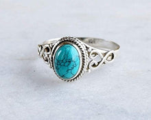Load image into Gallery viewer, sandywident Genuine Women's 925 Sterling Silver Plated Ring Oval Cut Natural Bohemia Turquoise Jewelry Birthday Proposal Hollow Engagement Party Band Rings Size 6-10