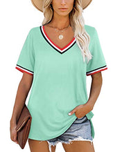 Load image into Gallery viewer, Green Shirts for Women V Neck Short Sleeve Summer Tops Loose Fitting XL