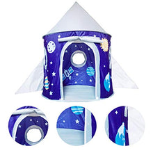 Load image into Gallery viewer, ULTECHNOVO Rocket Ship Tent Space Planet Themed Pretend Play Tent House Spaceship Tent Indoor and Outdoor for Kids Foldable Pop Up Star Play Tent Blue