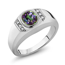 Load image into Gallery viewer, Gem Stone King Men's 925 Sterling Silver Green Mystic Topaz and White Created Sapphire Ring (1.36 Ct) (Size 11)