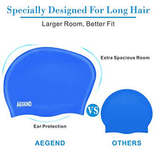 Load image into Gallery viewer, aegend No Leaking Swim Goggles, with 2 Pack Long Hair Swim Caps (Black + Blue)
