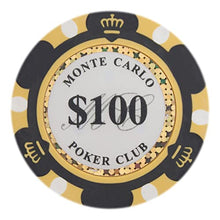 Load image into Gallery viewer, Brybelly Monte Carlo Premium Poker Chip Heavyweight 14-Gram Clay Composite - Pack of 50 ($100 Black)