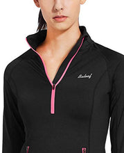 Load image into Gallery viewer, BALEAF Women's Thermal Fleece Half Zip Thumbholes Long Sleeve Running Gear Pullover for Cold Weather Black Size L