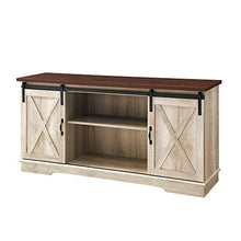 Load image into Gallery viewer, Walker Edison Furniture Company Modern Farmhouse Sliding Barndoor Wood Stand for TV's up to 65" Flat Screen Cabinet Door Living Room Storage Entertainment Center, 28 Inches Tall, White Oak