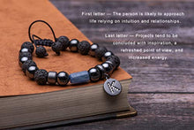 Load image into Gallery viewer, Karseer K Initial Charm Anti Anxiety Gemstone Beaded Bracelet with Pavé CZ Crystal Letter Hematite Magnetic Energy Balance Lava Rock Essential Oil Diffuser Bracelet for Women Men, Adjustable, Black
