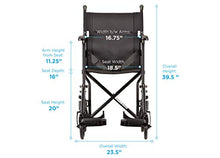 Load image into Gallery viewer, NOVA Medical Products 19" Lightweight Transport/Wheelchair, Black