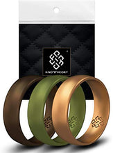 Load image into Gallery viewer, Knot Theory Woodland 3-Pack Silicone Ring for Men - Green Gold Bronze β Breathable Rubber Wedding Band 6mm Size 9 - Anniversary Present for Him - Husband Present from Wife