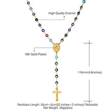 Load image into Gallery viewer, U7 Women Mens 18K Gold Plated Stainless Steel Link Colorful Evil Eye Beaded Rosary Necklace with Crucifix and Medal