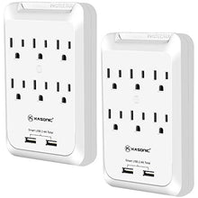 Load image into Gallery viewer, Kasonic Outlet Extender, 6-Outlet Wall Mount Surge Protector, 900 Joules Plug Power Strip with 2 USB 2.4A, Protection Indicator LED Light, Space Saving Design, ETL Certified(2 Pack)