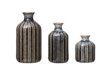 Load image into Gallery viewer, Creative Co-Op Embossed Stoneware Reactive Glaze Finish (Set of 3 Sizes) Vase Set, Blue