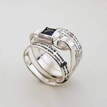 Load image into Gallery viewer, Woman of Valor Hebrew Engraved Multiband Sterling Silver and Onyx Ring, Jewish Jewelry for Women