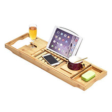 Load image into Gallery viewer, Luxury Bathtub Caddy Tray,Bamboo Bathtub Tray Caddy - Wood Bath Tray Expandable,Can be Placed Book and Integrated Tablet Smartphone and Wine Holder - Gift Idea for Loved Ones