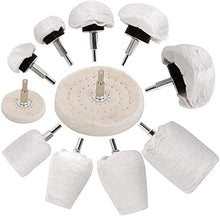 Load image into Gallery viewer, Benavvy 11pcs Buffing Wheel for Drill, Polishing Ball for Drill with 0.25" Hex Shafts, Cotton Polishing Kit for Rotary Tools, Sanding Headlight Rims Manifold Aluminum Chrome Stainless Steel