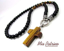 Load image into Gallery viewer, Mens Onyx Necklace,Mens Necklace,Tiger Eye Necklace,Cross Necklace,Mens Gemstone Necklace,316L Stainless Steel,Mens Beaded Necklace,Gift Box