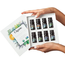 Load image into Gallery viewer, Cliganic USDA Organic Aromatherapy Essential Oils Holiday Gift Set (Top 8), 100% Pure Natural - Peppermint, Lavender, Eucalyptus, Tea Tree, Lemongrass, Rosemary, Frankincense & Orange