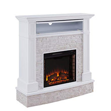 Load image into Gallery viewer, SEI Furniture Jacksdale Faux Stone Accent Electric Hidden Media Shelf Fireplace, White