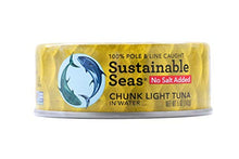 Load image into Gallery viewer, Sustainable Seas, Chunk Light Tuna in Water, No Salt Added, 5 Ounce, 3rd party mercury tested, 100% sustainably caught (Pack of 12)